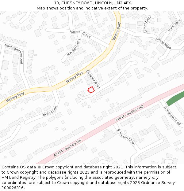 10, CHESNEY ROAD, LINCOLN, LN2 4RX: Location map and indicative extent of plot