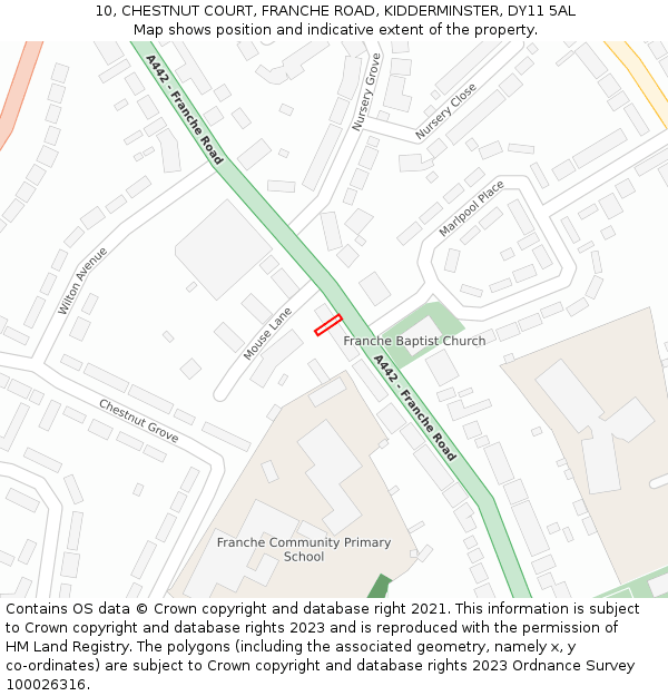 10, CHESTNUT COURT, FRANCHE ROAD, KIDDERMINSTER, DY11 5AL: Location map and indicative extent of plot
