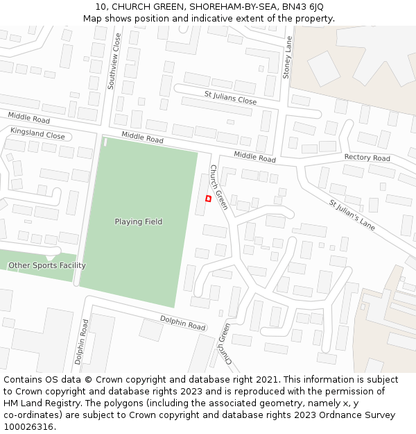 10, CHURCH GREEN, SHOREHAM-BY-SEA, BN43 6JQ: Location map and indicative extent of plot