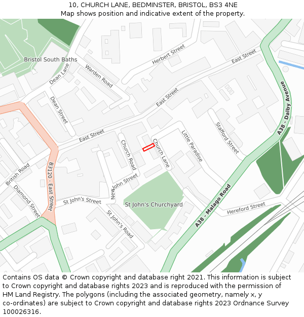 10, CHURCH LANE, BEDMINSTER, BRISTOL, BS3 4NE: Location map and indicative extent of plot