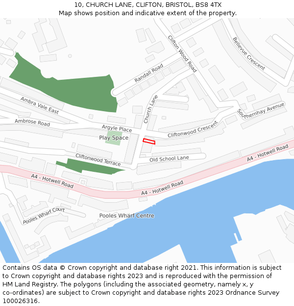 10, CHURCH LANE, CLIFTON, BRISTOL, BS8 4TX: Location map and indicative extent of plot