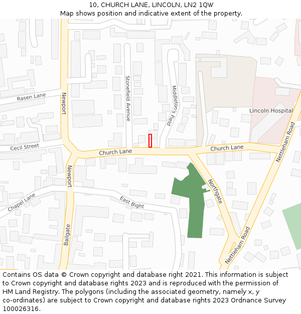10, CHURCH LANE, LINCOLN, LN2 1QW: Location map and indicative extent of plot