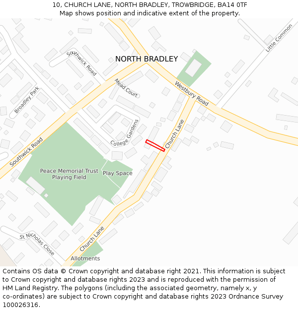 10, CHURCH LANE, NORTH BRADLEY, TROWBRIDGE, BA14 0TF: Location map and indicative extent of plot