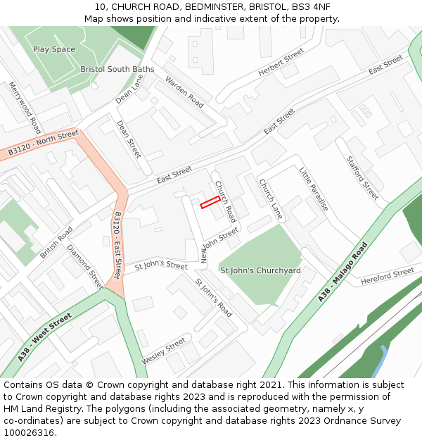 10, CHURCH ROAD, BEDMINSTER, BRISTOL, BS3 4NF: Location map and indicative extent of plot