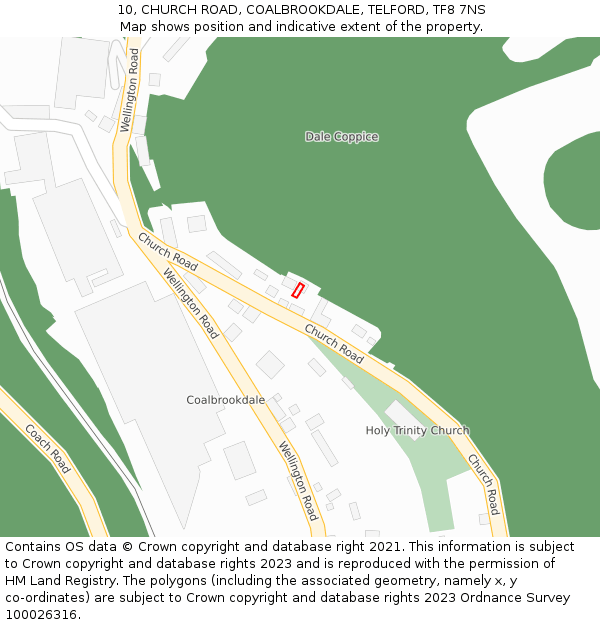 10, CHURCH ROAD, COALBROOKDALE, TELFORD, TF8 7NS: Location map and indicative extent of plot
