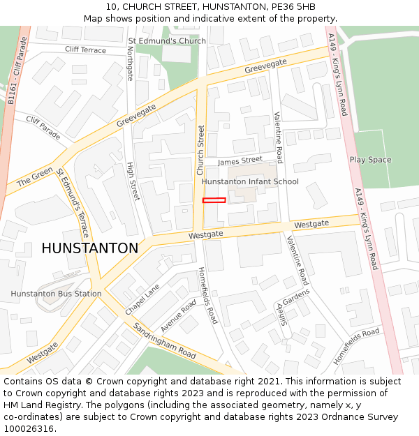 10, CHURCH STREET, HUNSTANTON, PE36 5HB: Location map and indicative extent of plot