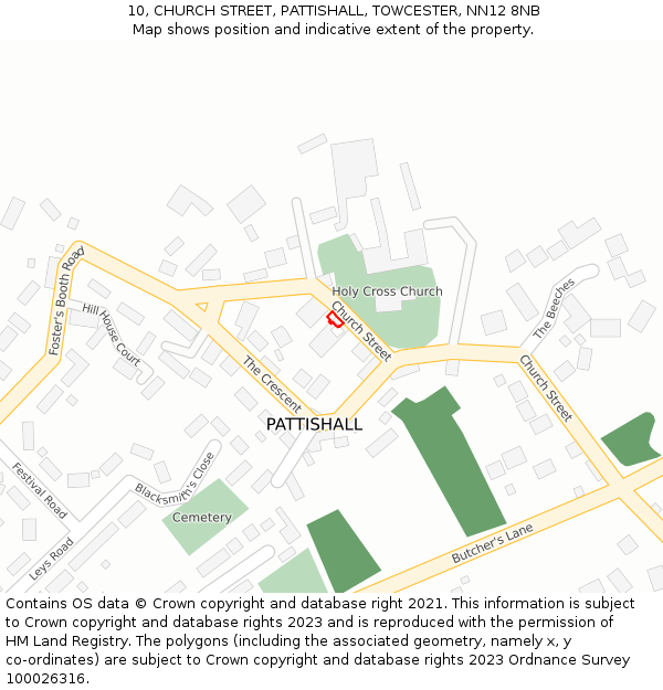 10, CHURCH STREET, PATTISHALL, TOWCESTER, NN12 8NB: Location map and indicative extent of plot