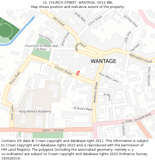 10, CHURCH STREET, WANTAGE, OX12 8BL: Location map and indicative extent of plot