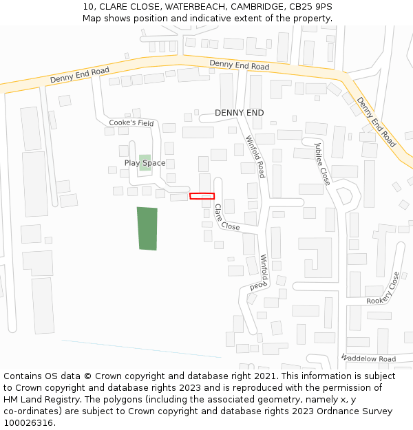 10, CLARE CLOSE, WATERBEACH, CAMBRIDGE, CB25 9PS: Location map and indicative extent of plot