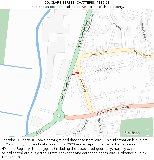 10, CLARE STREET, CHATTERIS, PE16 6EJ: Location map and indicative extent of plot