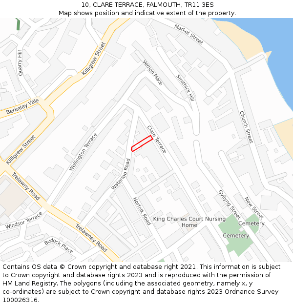 10, CLARE TERRACE, FALMOUTH, TR11 3ES: Location map and indicative extent of plot