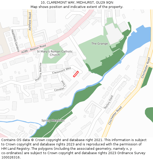 10, CLAREMONT WAY, MIDHURST, GU29 9QN: Location map and indicative extent of plot