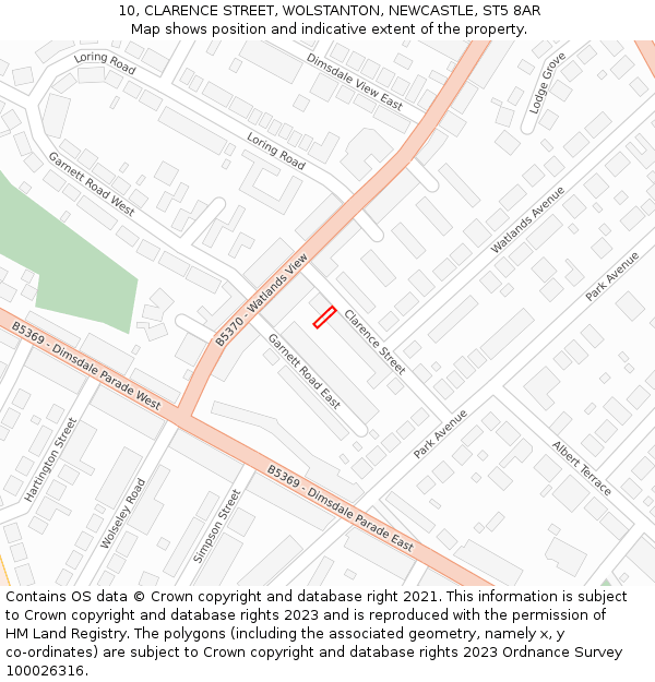 10, CLARENCE STREET, WOLSTANTON, NEWCASTLE, ST5 8AR: Location map and indicative extent of plot
