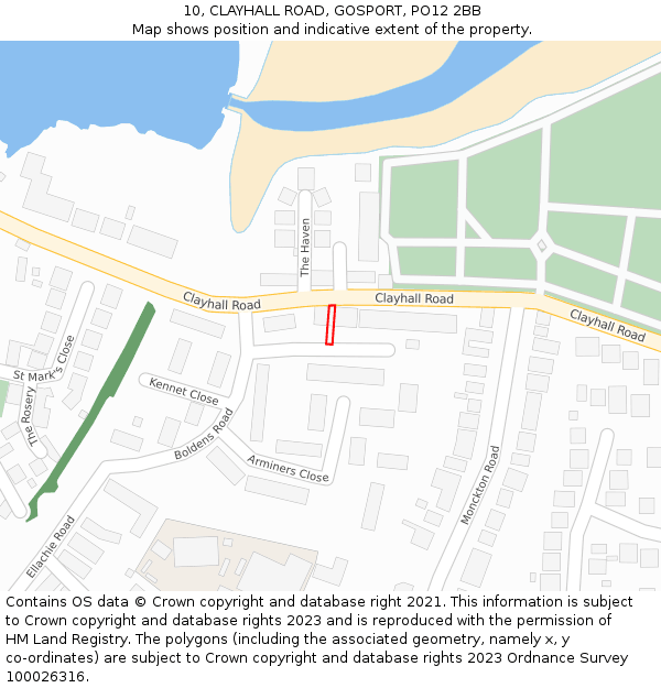 10, CLAYHALL ROAD, GOSPORT, PO12 2BB: Location map and indicative extent of plot