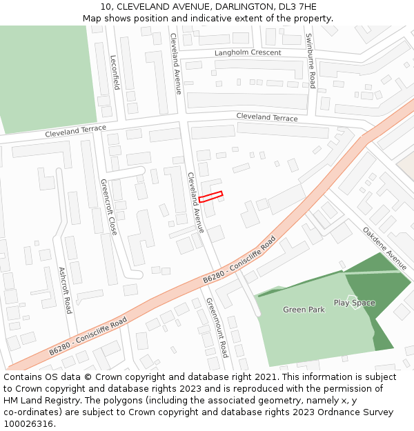 10, CLEVELAND AVENUE, DARLINGTON, DL3 7HE: Location map and indicative extent of plot