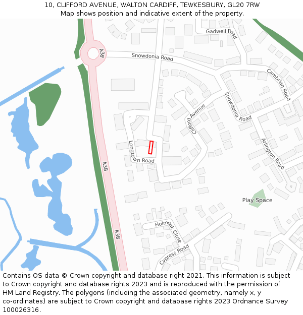 10, CLIFFORD AVENUE, WALTON CARDIFF, TEWKESBURY, GL20 7RW: Location map and indicative extent of plot