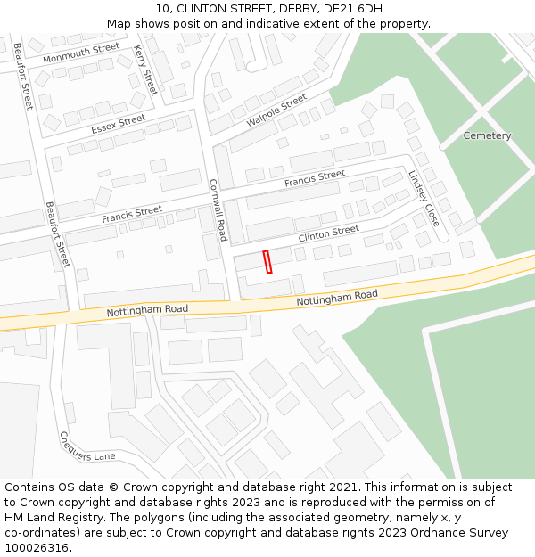 10, CLINTON STREET, DERBY, DE21 6DH: Location map and indicative extent of plot