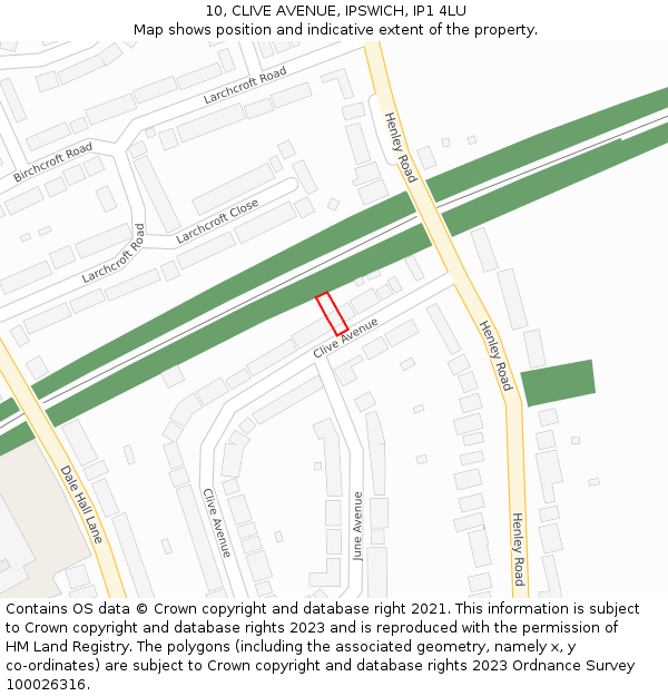 10, CLIVE AVENUE, IPSWICH, IP1 4LU: Location map and indicative extent of plot