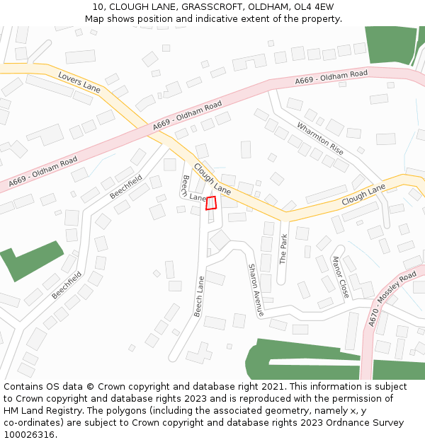10, CLOUGH LANE, GRASSCROFT, OLDHAM, OL4 4EW: Location map and indicative extent of plot