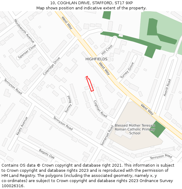 10, COGHLAN DRIVE, STAFFORD, ST17 9XP: Location map and indicative extent of plot