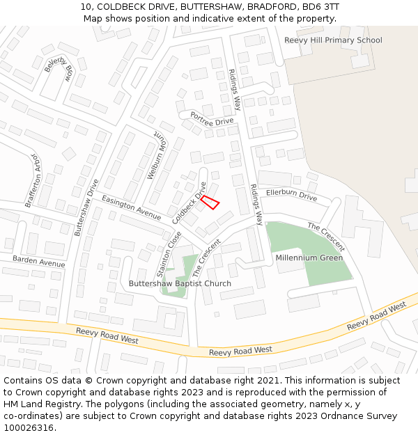 10, COLDBECK DRIVE, BUTTERSHAW, BRADFORD, BD6 3TT: Location map and indicative extent of plot