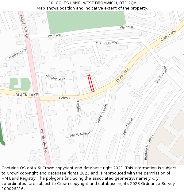 10, COLES LANE, WEST BROMWICH, B71 2QA: Location map and indicative extent of plot