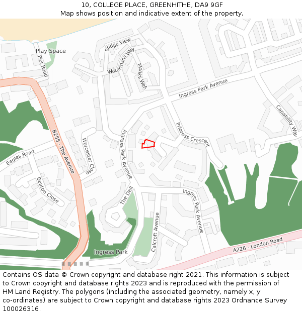 10, COLLEGE PLACE, GREENHITHE, DA9 9GF: Location map and indicative extent of plot