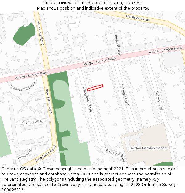 10, COLLINGWOOD ROAD, COLCHESTER, CO3 9AU: Location map and indicative extent of plot