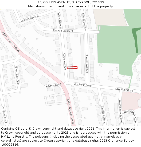 10, COLLINS AVENUE, BLACKPOOL, FY2 0NS: Location map and indicative extent of plot