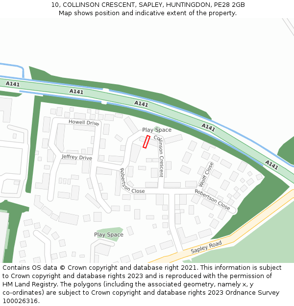 10, COLLINSON CRESCENT, SAPLEY, HUNTINGDON, PE28 2GB: Location map and indicative extent of plot