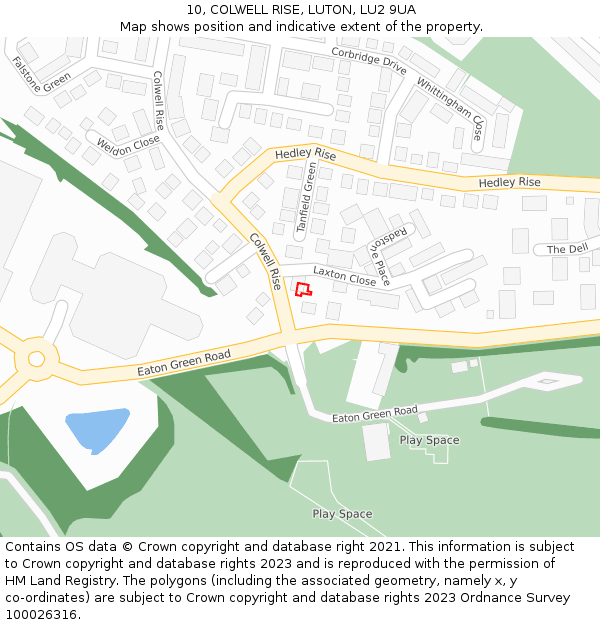 10, COLWELL RISE, LUTON, LU2 9UA: Location map and indicative extent of plot