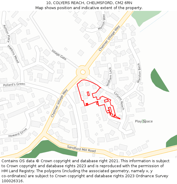 10, COLYERS REACH, CHELMSFORD, CM2 6RN: Location map and indicative extent of plot