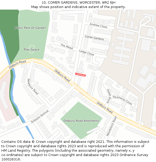 10, COMER GARDENS, WORCESTER, WR2 6JH: Location map and indicative extent of plot