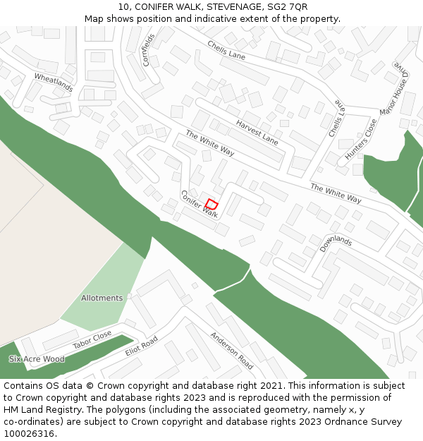 10, CONIFER WALK, STEVENAGE, SG2 7QR: Location map and indicative extent of plot
