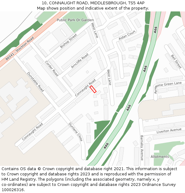 10, CONNAUGHT ROAD, MIDDLESBROUGH, TS5 4AP: Location map and indicative extent of plot