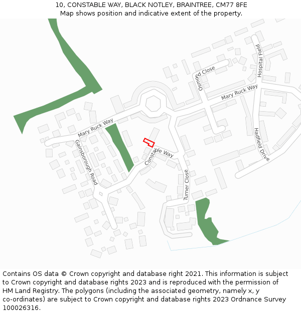 10, CONSTABLE WAY, BLACK NOTLEY, BRAINTREE, CM77 8FE: Location map and indicative extent of plot