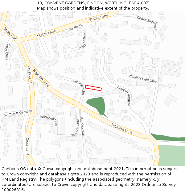 10, CONVENT GARDENS, FINDON, WORTHING, BN14 0RZ: Location map and indicative extent of plot