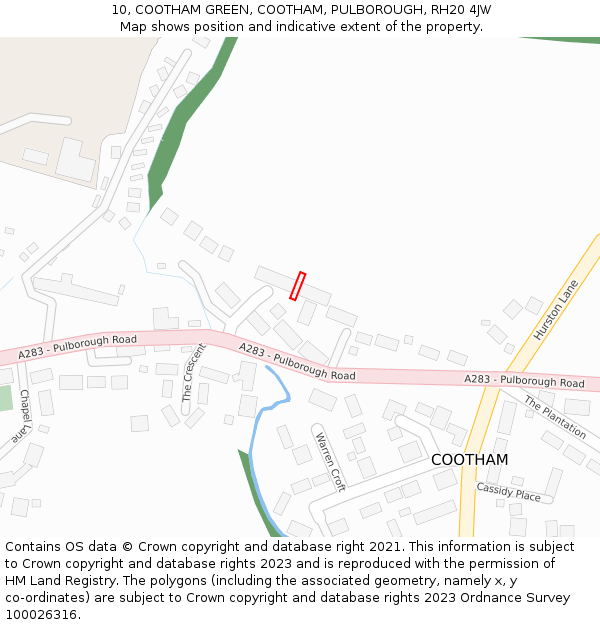 10, COOTHAM GREEN, COOTHAM, PULBOROUGH, RH20 4JW: Location map and indicative extent of plot