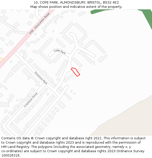 10, COPE PARK, ALMONDSBURY, BRISTOL, BS32 4EZ: Location map and indicative extent of plot