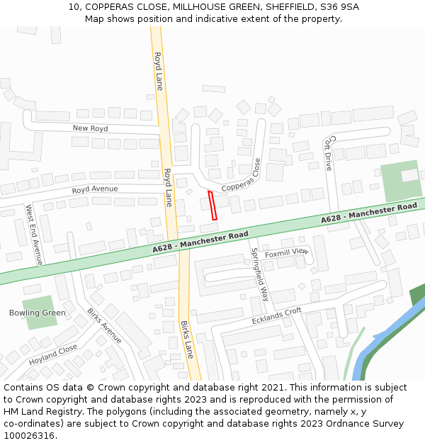 10, COPPERAS CLOSE, MILLHOUSE GREEN, SHEFFIELD, S36 9SA: Location map and indicative extent of plot