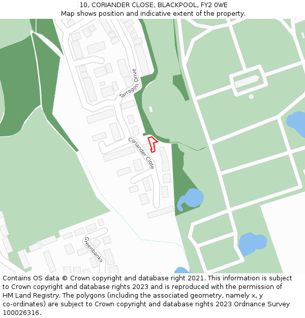 10, CORIANDER CLOSE, BLACKPOOL, FY2 0WE: Location map and indicative extent of plot
