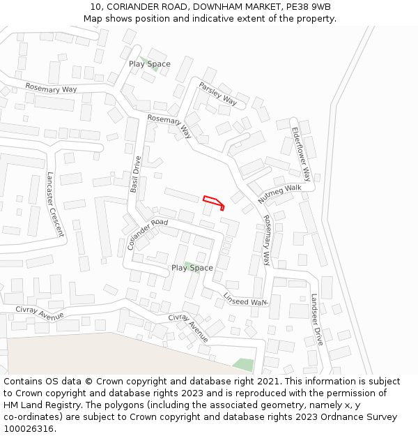10, CORIANDER ROAD, DOWNHAM MARKET, PE38 9WB: Location map and indicative extent of plot