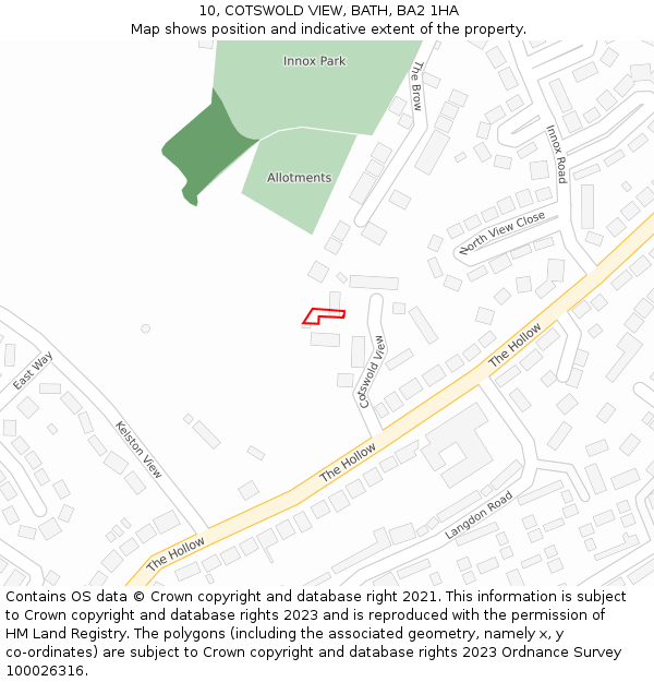 10, COTSWOLD VIEW, BATH, BA2 1HA: Location map and indicative extent of plot