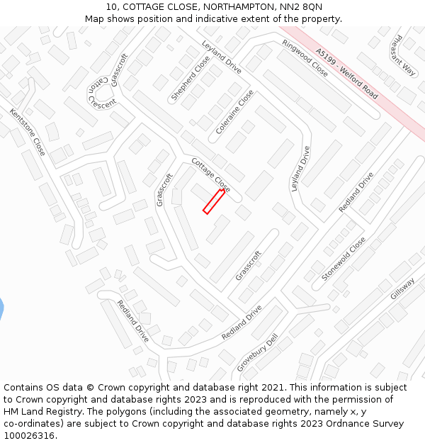 10, COTTAGE CLOSE, NORTHAMPTON, NN2 8QN: Location map and indicative extent of plot