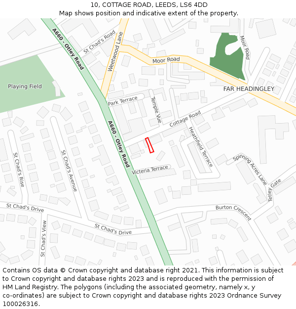 10, COTTAGE ROAD, LEEDS, LS6 4DD: Location map and indicative extent of plot