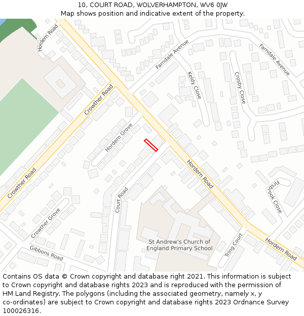 10, COURT ROAD, WOLVERHAMPTON, WV6 0JW: Location map and indicative extent of plot