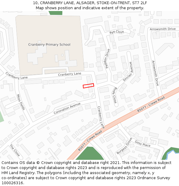 10, CRANBERRY LANE, ALSAGER, STOKE-ON-TRENT, ST7 2LF: Location map and indicative extent of plot