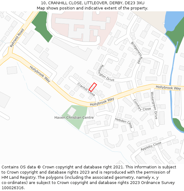 10, CRANHILL CLOSE, LITTLEOVER, DERBY, DE23 3XU: Location map and indicative extent of plot