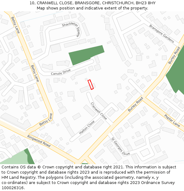 10, CRANWELL CLOSE, BRANSGORE, CHRISTCHURCH, BH23 8HY: Location map and indicative extent of plot