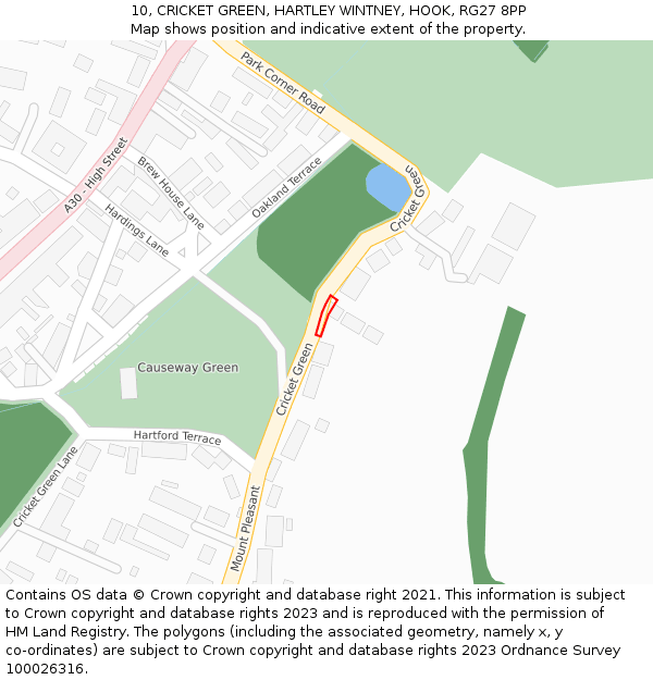 10, CRICKET GREEN, HARTLEY WINTNEY, HOOK, RG27 8PP: Location map and indicative extent of plot